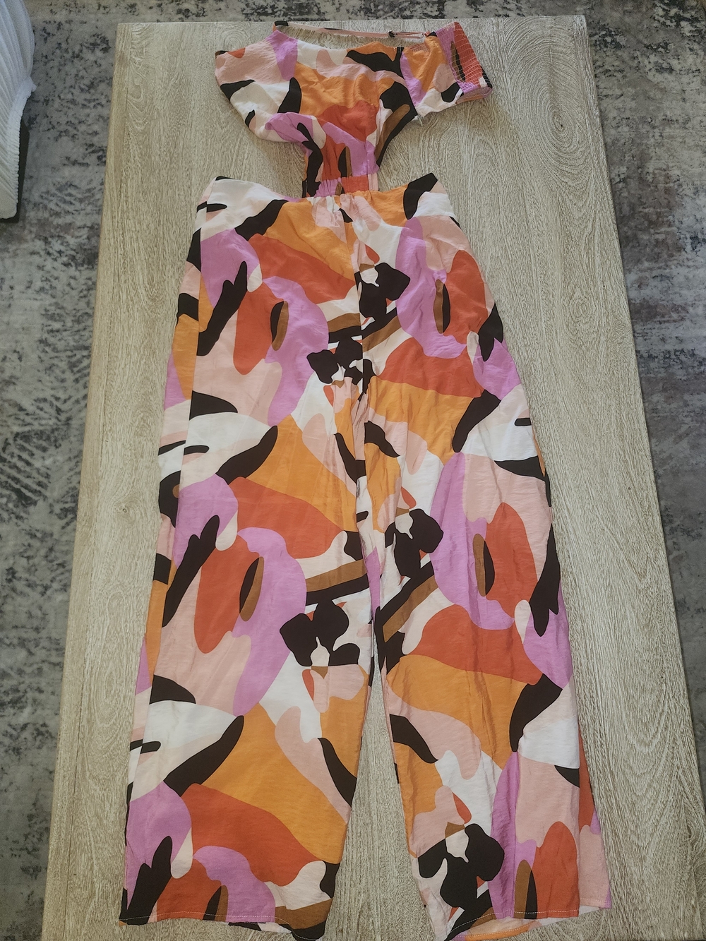 En Creme Pink Orange Abstract Wide-Leg Jumpsuit